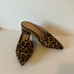 Franco Sarto Malesa Leopard Calf Hair Mules Shoes Slip On Flat  Women's nwob